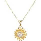 Sunflower Necklace for Women 18K Gold Plated Spinning Anxiety Flower Pendant for anti-stress, You Are My Sunshine Fidget Rotatable Jewelry with 5A Cubic Zirconia Valentine’s Day Birthday Christmas Gifts for Wife Her