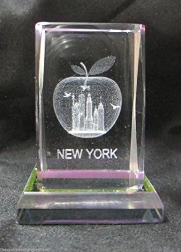New York Souvenir NYC Skyline 3D Crystal Laser Etched Glass Paperweight Small 05