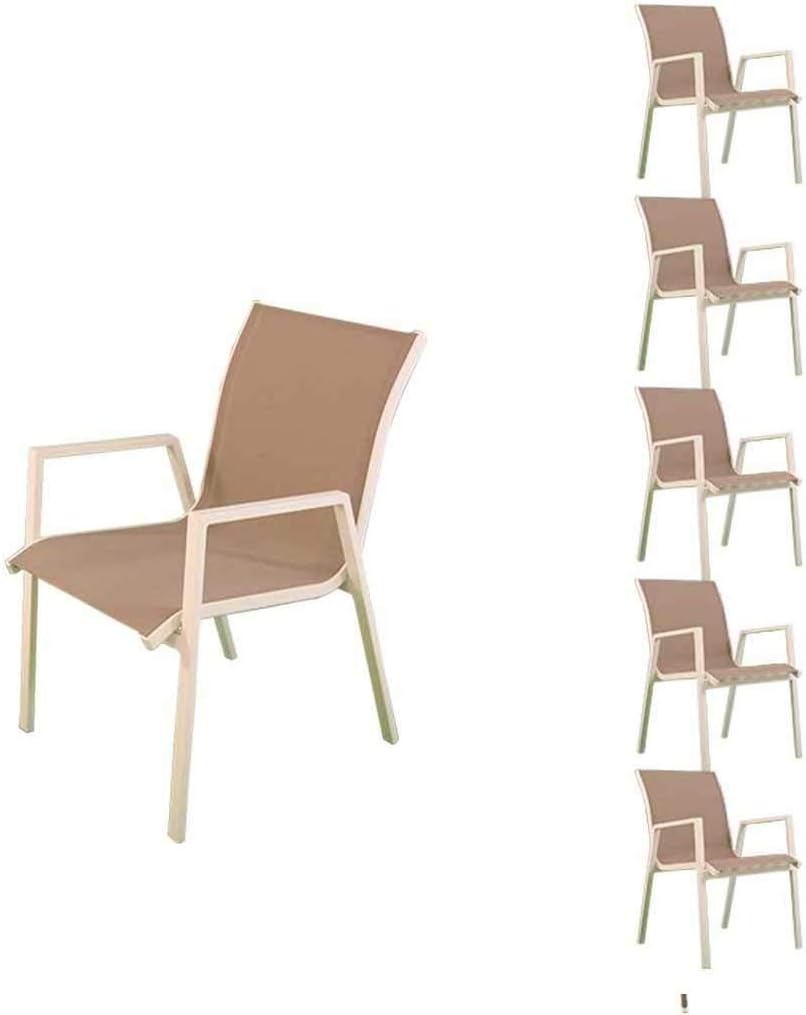 Pack 6 sillones para jardín apilables, Tamaño 65x53x87 cm, Aluminio