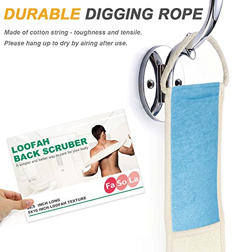 Exfoliating Loofah Back Scrubber Shower & Bathtub Body Sponge Scratcher with Extra Large Natural Luffa Reduce Back Acne,Exfoliate and Promote Circulation for Men and Women 5" x 35.5" (Blue)