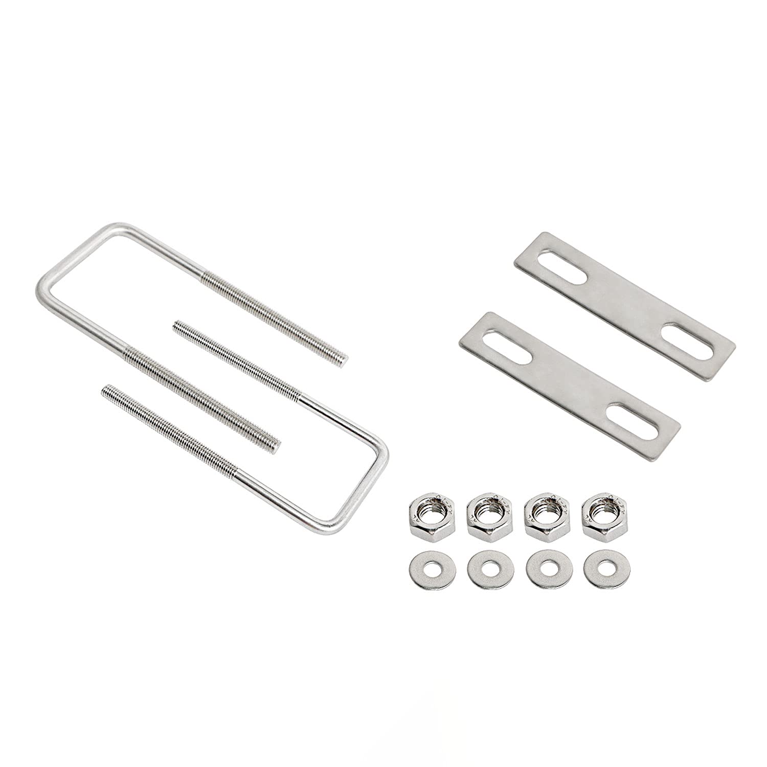 Aoje-Link Square U Bolt 2.17"(55mm) Inner Width M8 Thread 304 Stainless Steel Silver with Plates Nuts Flat Washers, 2Pcs