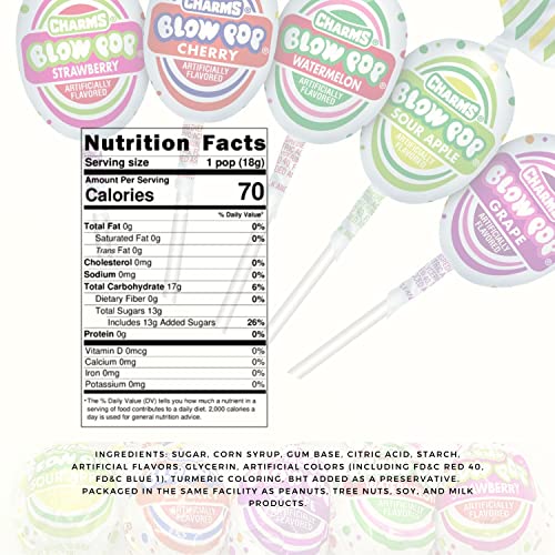 Charms Blow Pops Assorted Fruit Flavors Bubble Gum Lollypops