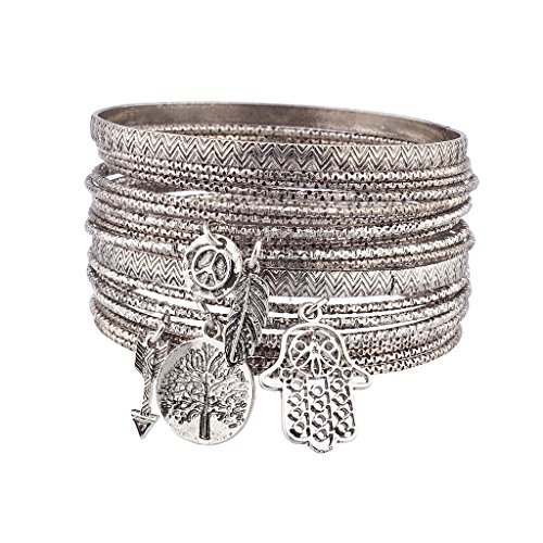 Lux Accessories Burnish Silver Tree of Life Boho Charm Bangle Set Lux Accessories Burnish Silver Tree of Life Boho Charm Bangle Set