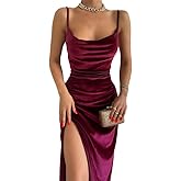 TICBRY Women's Sexy Velvet Spaghetti Straps Drawstring Bodycon Party Club Dress