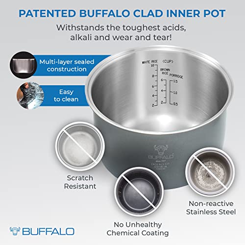 Buffalo Classic Rice Cooker with Clad Stainless Steel Inner Pot (10