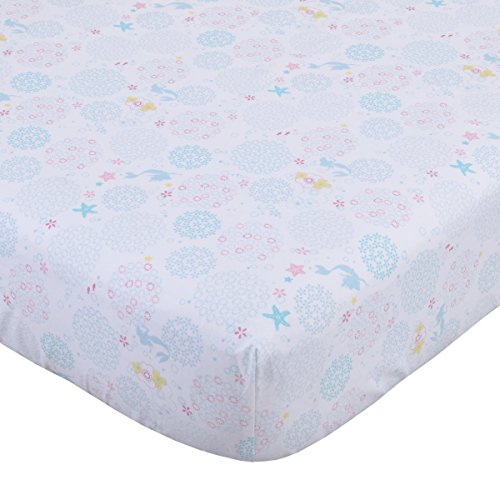Disney Ariel Sea Princess Crib Sheet, White/Blue/Pink/Gold Pricepulse