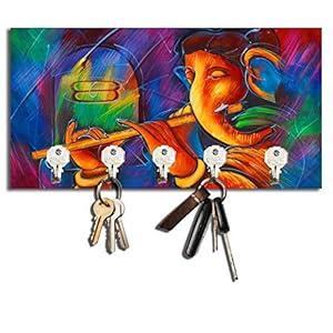 Studio Shubham Shivling and Ganesha Wooden Key Holder (22cm X 12cm X 3cm)