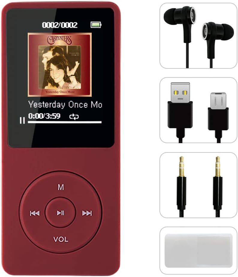 FenQan MP3 Player, HiFi Sound Portable Multi-Color MP3 Music Player, 8GB Memory Support 128G TF Card, 70 Hours Playback with Multifunction Video, Photo Viewer and FM Radio-Red