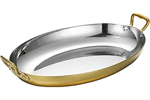 Hgjgwqh Oval Spanish Paella Pan 304 Stainless Steel Nonstick Seafood Plate Large Stainless Steel Skillet with Dual Handle Sea