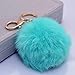 Miraclekoo Large Rabbit Fur Ball Pom Pom Key Chain Gold Plated Keychain with Plush for Car Key Ring or Handbag Bag Decoration (Light Blue)