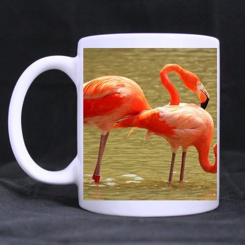 Pink Flamingo Print Background White Ceramic 11 OZ Water Cup/Coffee Mug