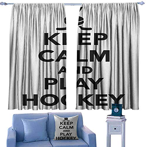 ParadiseDecor Hockey Nursery/Baby Care Curtains Keep Calm and Play Hockey Quote with Sticks in Black and White Competition Sports,Indo Treatment Panes,W72 x L84 Inch - Thumbnail 7
