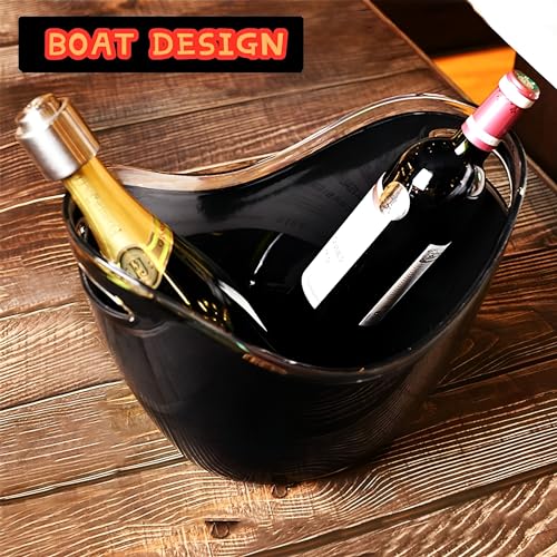 Beauenty Ice Bucket Wine Bucket,8L Wine Bucket Chiller for Parties, Acrylic Cooler Bucket for Champagne Wine Drinks Beer,Beverage Tub,Ice Tub,Bar Supplies（Black）