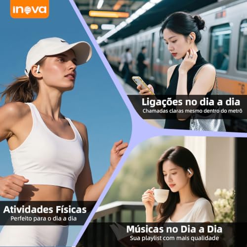 Fone de Ouvido Sem Fio, INAVA, Fone de Ouvido Esportivos Bluetooth 5.4, 48 Horas, com Indicador LED de Bateria, Prova d'água IPX7, Adequados para Exercícios Físicos e Corrida​ - Preto