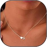 WLL Tiny Heart Initial Necklace for Women Teen Dainty Silver Heart Letter A-Z Necklace Personalized Monogram Name Necklaces for Women Birthday Valentines Day Gifts for Girlfriend Wife