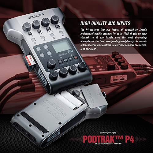 Zoom PodTrak P4 Portable Multitrack Podcast Recorder, 4 Microphone