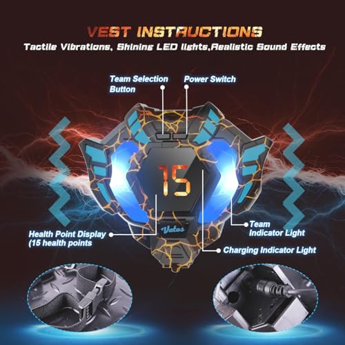 VATOS Rechargeable Laser Tag 4 Players - 4 Guns and 4 Jacket Sensors Fully Synchronized with 2.4GHz Data - Toys and Birthday Ideas Laser Tag Gun for Kids