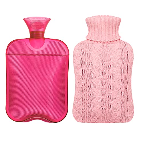 Samply Hot Water Bottle with Knitted Cover, 2L Hot Water Bag for Hot