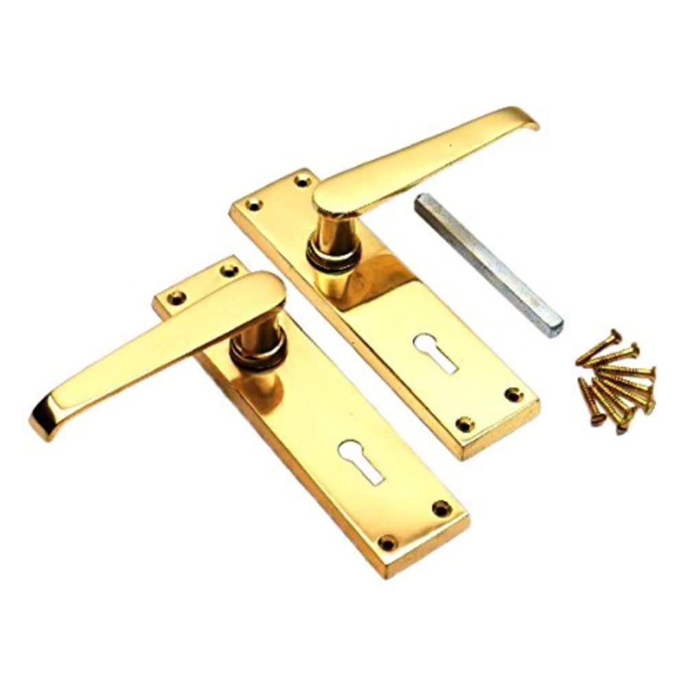 Merriway BH03588 Victorian Straight Lever Lock Door Handle Polished Brass