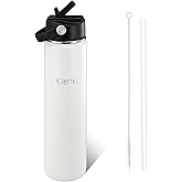 Cierto 24 oz Insulated Water Bottle with Straw, Stainless Steel Double Wall Vacuum Water Bottles with Leakproof Lid for Men Women, School Boys Girls, Fits in Car Cup Holder, Gym, Office, BPA Free -W