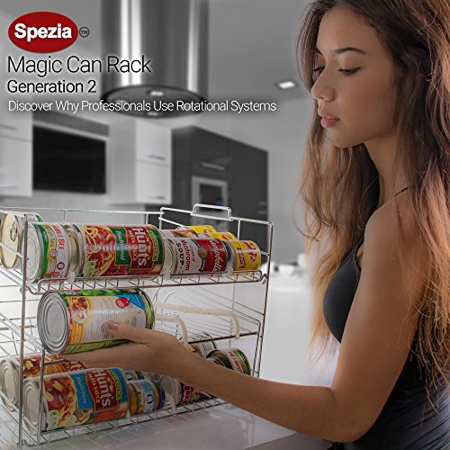 MagicCanRack 2 Unique 2018 Patent Pending Double Function Stackable Can Organizer Pantry Can Rack System, Holds More Than 50 Cans, Standard and Rotator Shelves Recipe Book Included