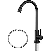 Bifordo Cold Water Only Faucet, SUS304 Stainless Steel, Matte Black, Single Handle, Single Hole, Arc Gooseneck, Kitchen Sink