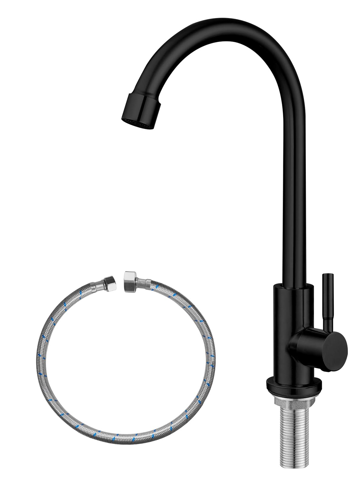 Cold Water Only Kitchen Sink Tap SUS304 Stainless Steel for Kitchen Sink,Black Kitchen Tap High Arc Single Handle Single Hole