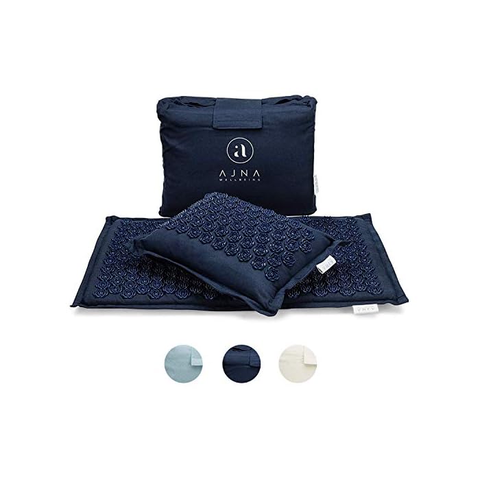 Ajna Acupressure Mat and Pillow Set - Ideal for Back Pain Relief and Neck Pain Relief - Advanced Stress Reliever - Muscle Relaxant - Free Tote Bag