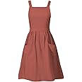 Pinknoke Cotton Linen Pinafore Apron Dress for Women with Pockets Cute Art Chef Aprons for Kitchen Baking Gardening Painting