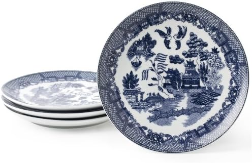 HIC Harold Import Co. YK-328 HIC Blue Willow Dessert Plates, Fine White Porcelain