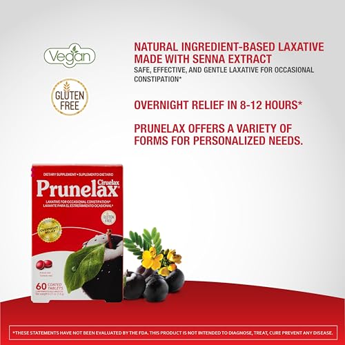 PRUNELAX CIRUELAX REGULAR STRENGTH LAXATIVE MINI TABLETS – OVERNIGHT RELIEF FOR OCCASIONAL CONSTIPATION, SENNA EXTRACT, VEGAN & GLUTEN-FREE, GENTLE RELIEF – 60CT