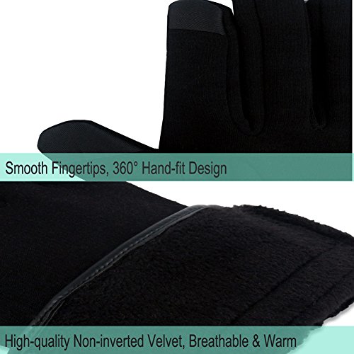 Qshell Mens Fashion Winter Cold Weather Gloves Touch Screen Gloves Texting Gloves Mittens Thick Warm Soft Mitten For Men - Black - Thumbnail 5