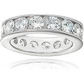 Hoops & Loops Sterling Silver Cubic Zirconia Round 4mm Channel Set Polished Eternity Band Ring