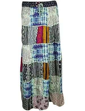 Mogulinterior Womens Long Skirts Vintage Ethnic Printed Flowy Boho Gypsy Indian Patchwork Skirts