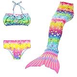 Bigface Up 3PCS Girls Swimsuit Mermaid Tail Swimwear Bikini Set Costume for Swimming