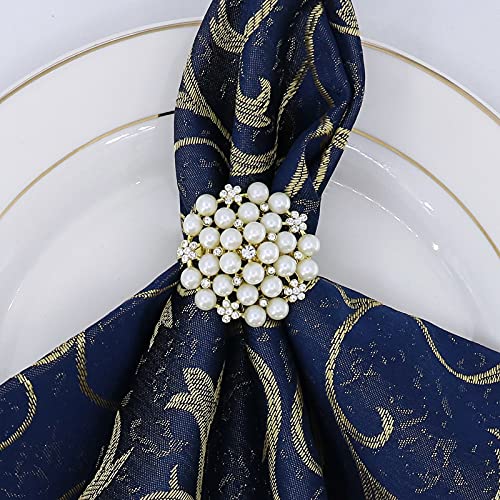Set of 2 Napkin Ring Pearl Beaded Diamante Rhinestone Crystal Napkin Holder Table Setting Wedding Holiday Christmas Thanksgiving Décor Gold