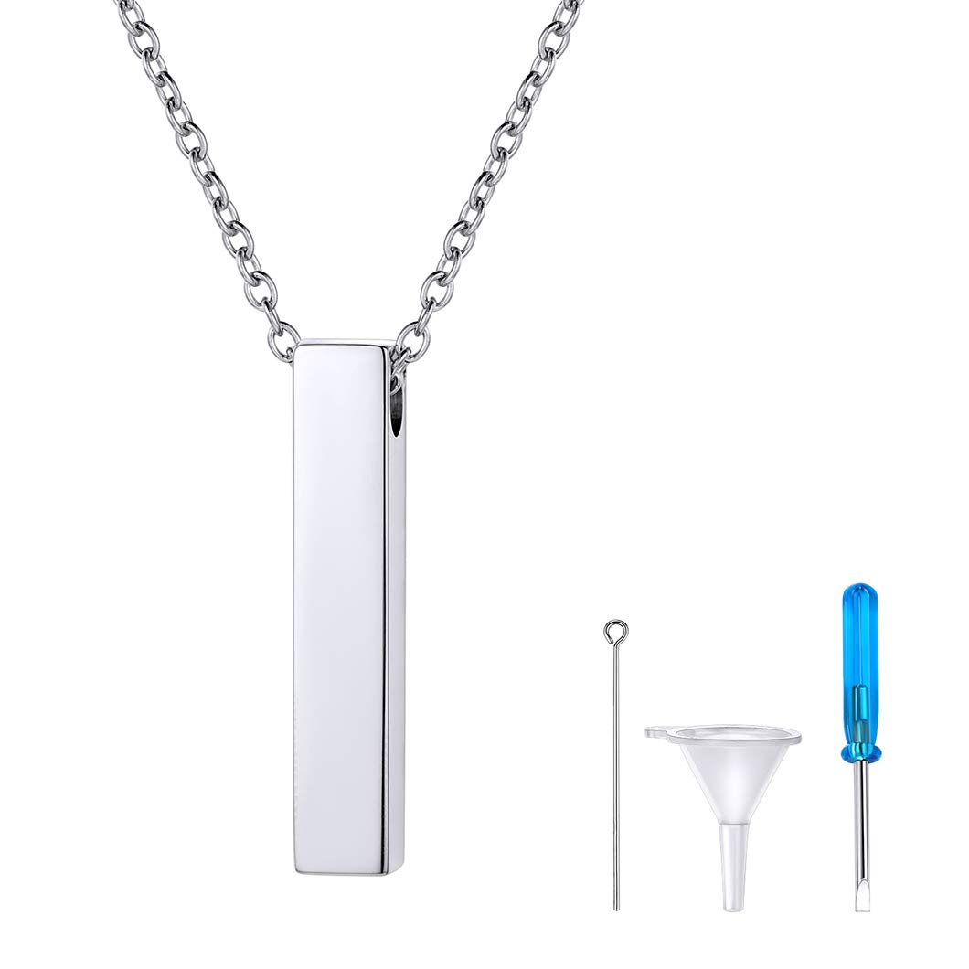 Richsteel Bar Ashes Necklace Square Column Pendant Cube Pendant Cremation Urn Necklaces Put Cremains 316L Stainless Steel Memory Jewellery For Women Men
