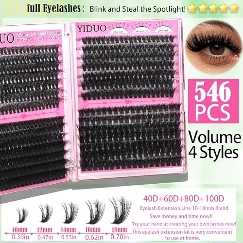 YIDUO 1846Pcs Lash Clusters Kit with Spikes+Bottom Cluster Lashes Kit Mix Styles 10-18mm Volume D Curly Wispy Soft DIY Individual Eyelash Extension Kit with Glue pestañas postizas Wholesale Large Pack