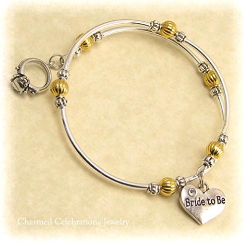 Bride to Be Wrap Bracelet Handmade Themed Charm Bracelet Jewelry Gift. Gold, Silver or Black Bead Option