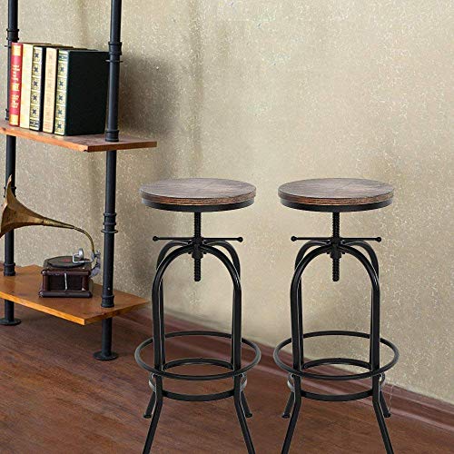 BOKKOLIK Set of 2Industrial Bar StoolRetro 2632.3inch Swivel Stools