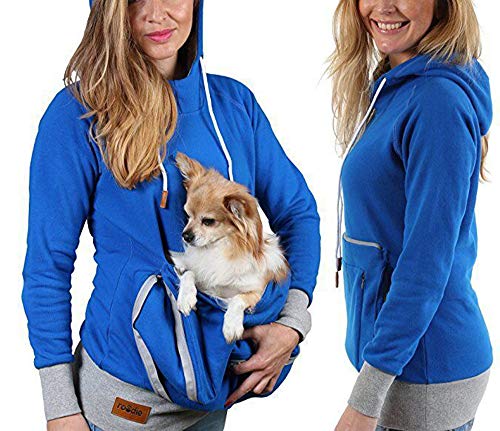 Womens Pet Kangaroo Hoodies Cat Dog Holder Pouch Carriers Pullover Sweatershirt Blue - Thumbnail 5
