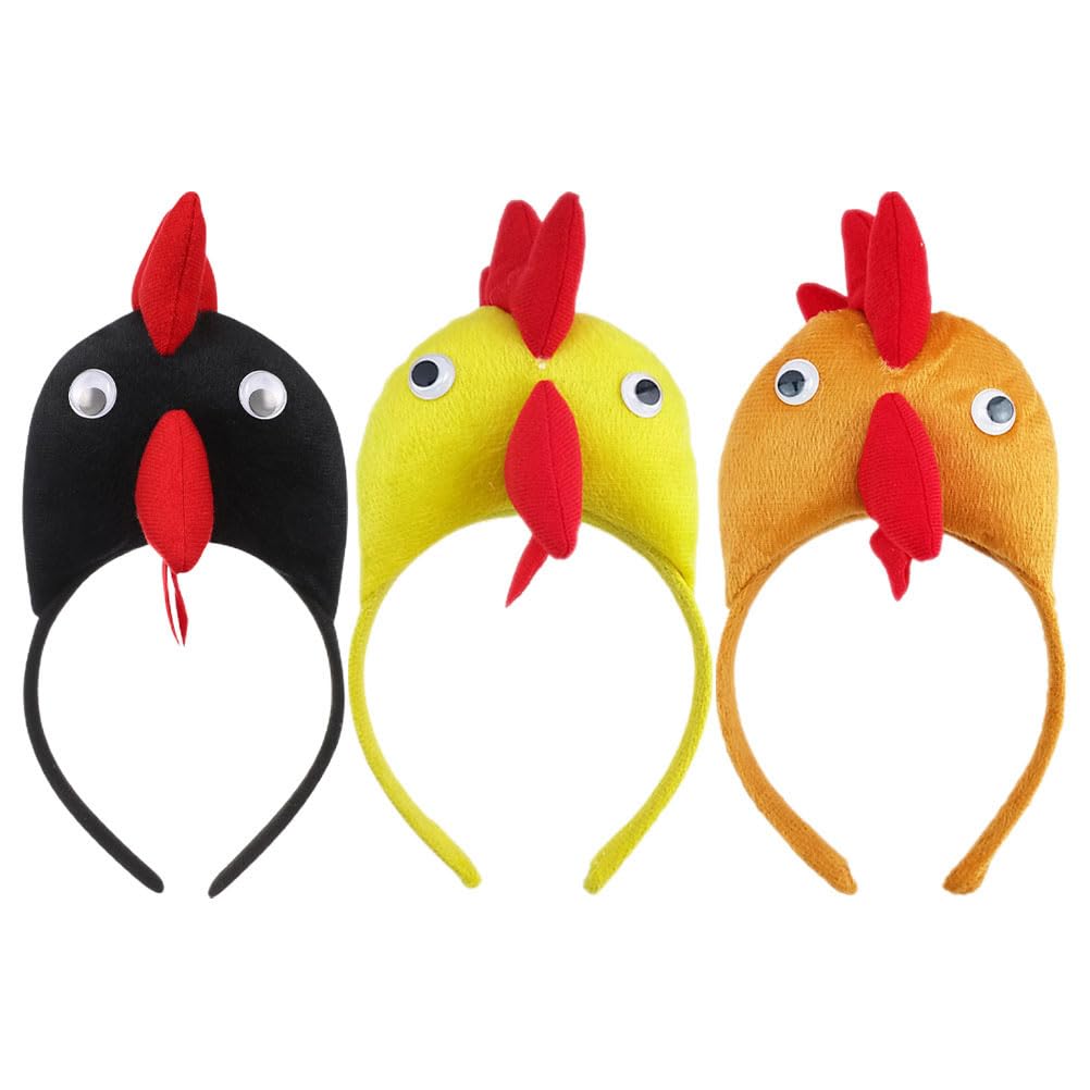 Amosfun 3pcs Chicken Headband, Halloween Rooster Headwear, Farm Costume Animal Costume Photo Prop, Halloween Easter Chicken Headband
