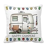 Cute RV Vintage Glass Egg Camper Travel Trailer Pillow Home Style Cotton Decorative Couple Throw Pillow Cover Cushion Case Couple Pillow Case