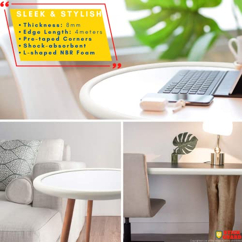 StickGuard Baby Safety Corner Guard, Table Edge Corner Protector Strip for Kids, Baby Proofing Foam for Furniture Edges & Corner Guard Cushion Set Child Protection Bumper Strip - 4 Meters (White)