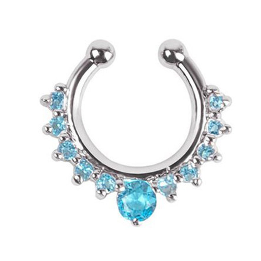 Septum Fake Nose Ring Jewelry,Women Girls Septum Ring Crystal Faux Nose Rings Non-Piercing Body Jewelry Clip On Clicker Black/Silver/Gold/Rose Gold- Gift Choice (8 PCS)