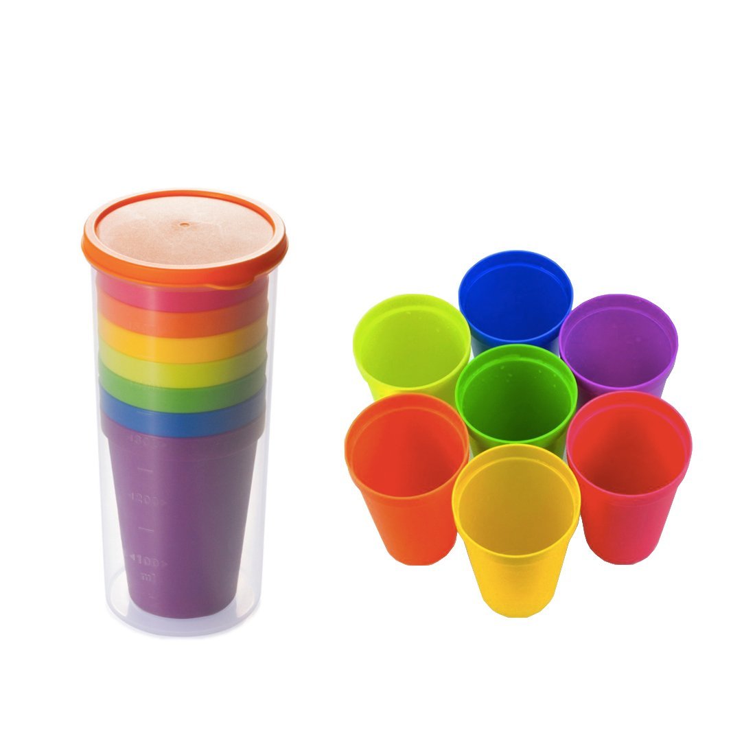 Xrten Candy Color Reusable Travel Beverage Tumblers Juice Plastic Cups Set(8 Pack)