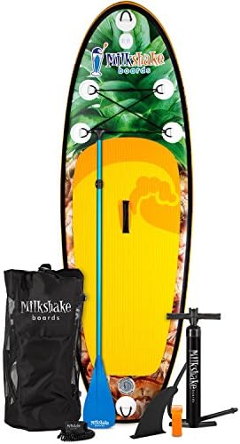 Milkshake Inflatable 8' Kids Stand Up Paddle Board and Complete SUP Bundle (Pineapple) | Includes Board, Pump, Adjustable Paddle, Easy Transport Back Pack, Ankle Leash and Repair Kit