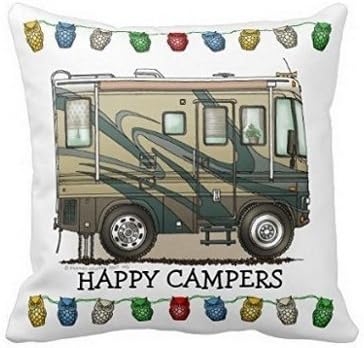 SJbaby Cute Happy Camper Big RV Coach Motorhome Pillow Home Style Cotton Decorative Couple Throw Pillow Cover Cushion Case Couple Pillow Case