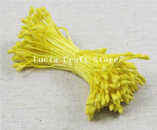 2X576pcs 3mm Multi Colors Options Double Heads Flower Stamen Diy Craft Pistil Cake Decor (Matte Yellow)