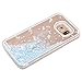 Wuloo Mo-S7Edge-Love-Blu Samsung Galaxy S7 Edge Hard Case Fashion Creative Design Flowing Liquid Floating Luxury Bling Glitter Sparkle Love Heart Hard Case for Girls Children, Blue